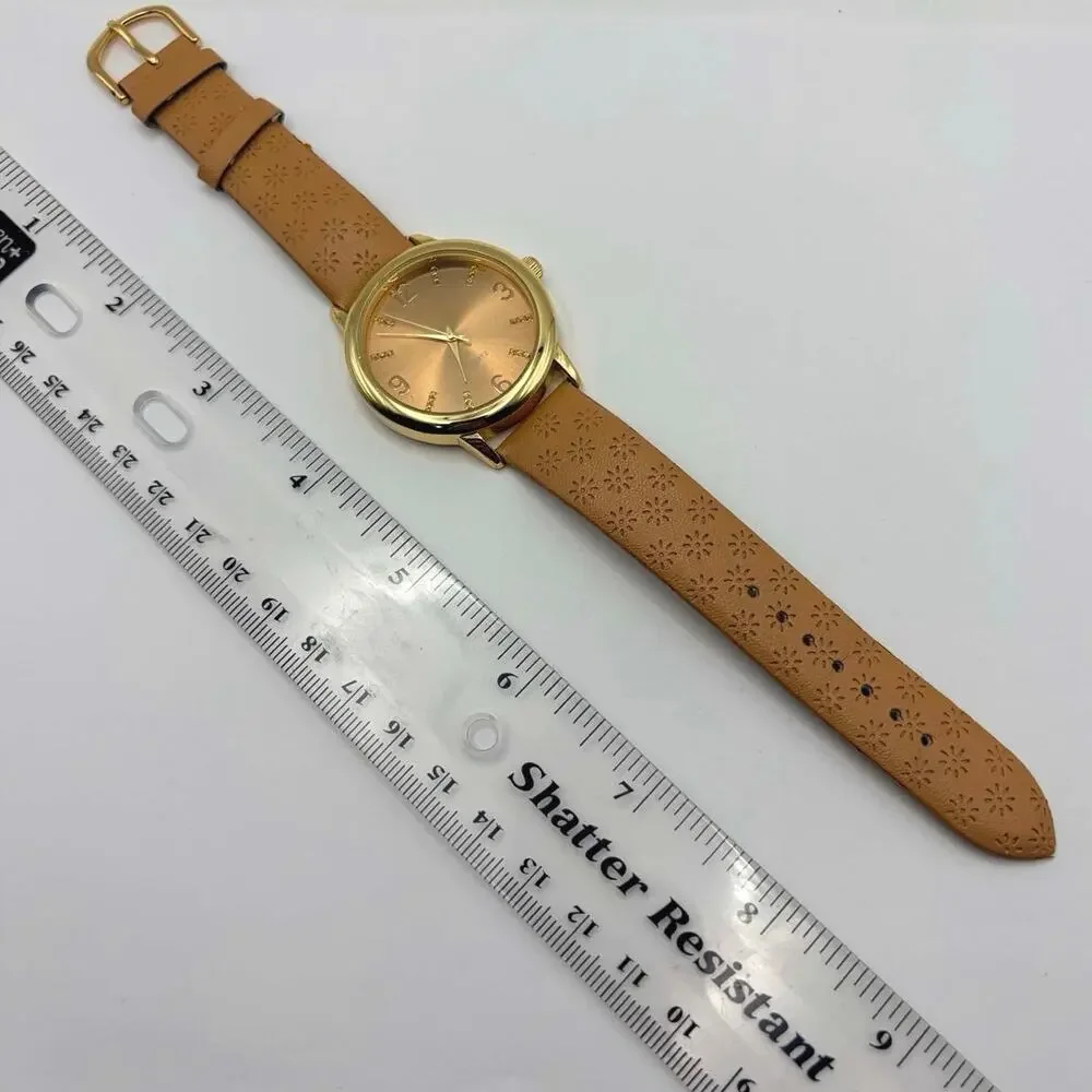 Gold & Tan Floral Watch